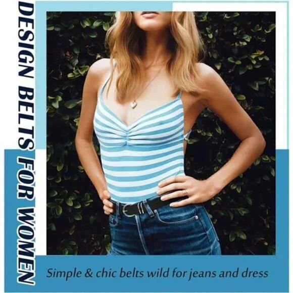 2 Pack Women's Leather Belts for Jeans Dresses Fashion Gold Buckle Ladies Belt - Picture 3 of 7